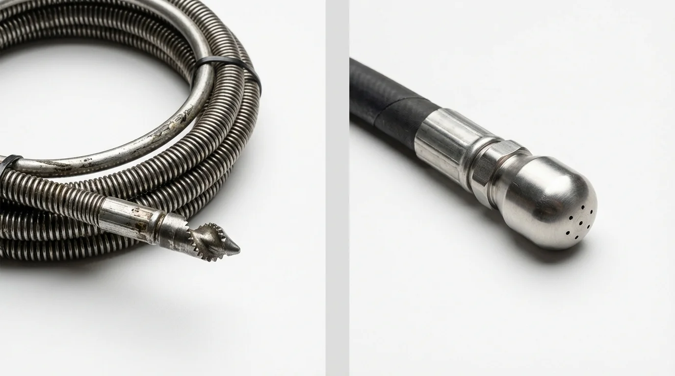 Drain snake cable and hydro jetting nozzle used for drain cleaning in Otisville, NY