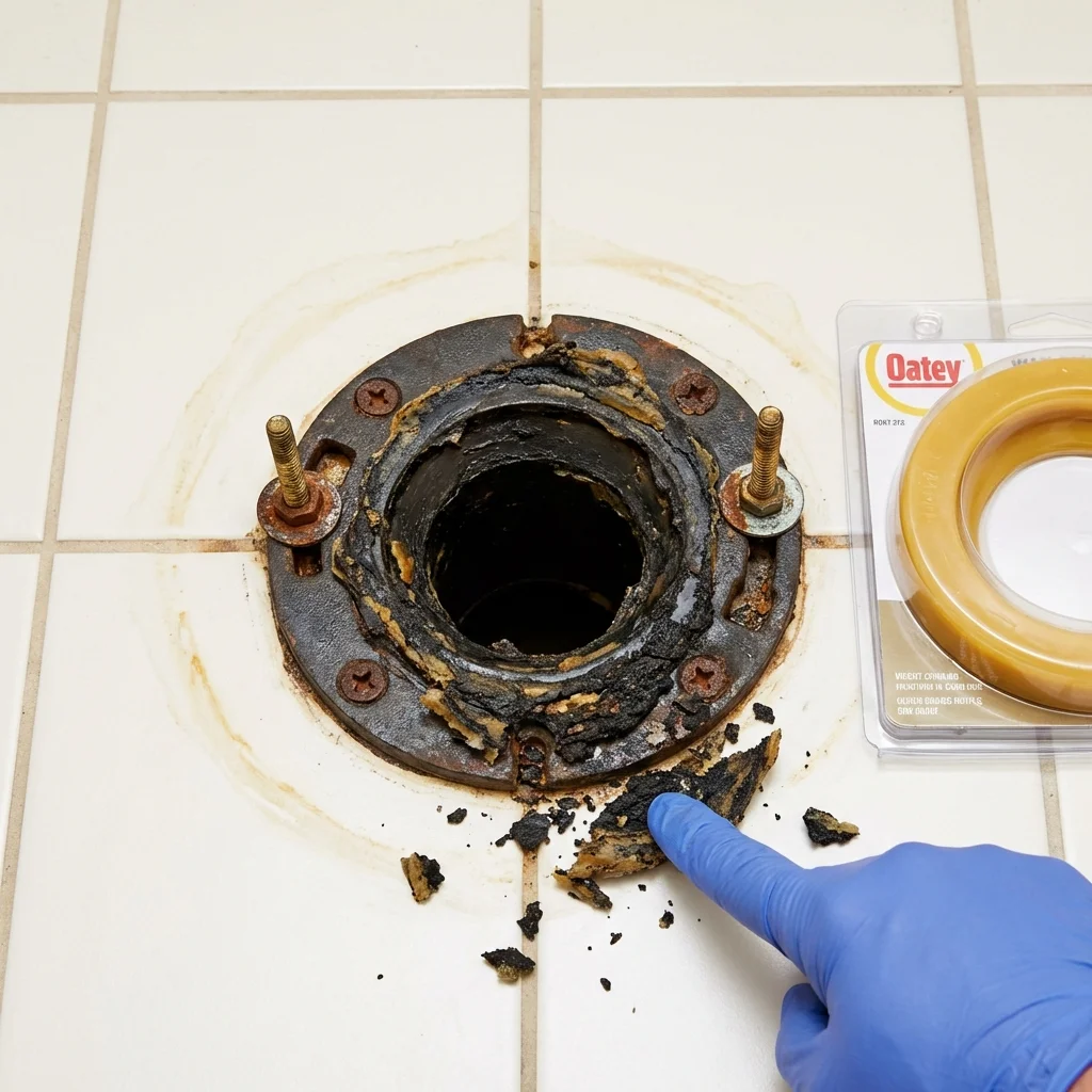 Failed wax ring showing water seepage at the base of a toilet in a Otisville, NY home