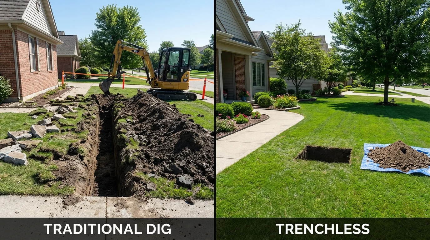 Trenchless sewer repair with minimal yard damage versus traditional excavation in Otisville, NY